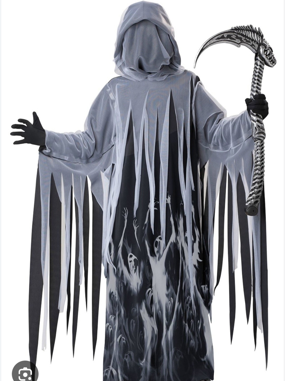 Gray Hooded Reaper Costume with Ghost Print - Unbranded